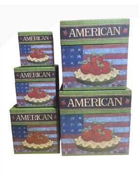 Warren Kimble American As Apple Pie Green Nested Boxes Set Of 5 By AMCAL VTG 90s